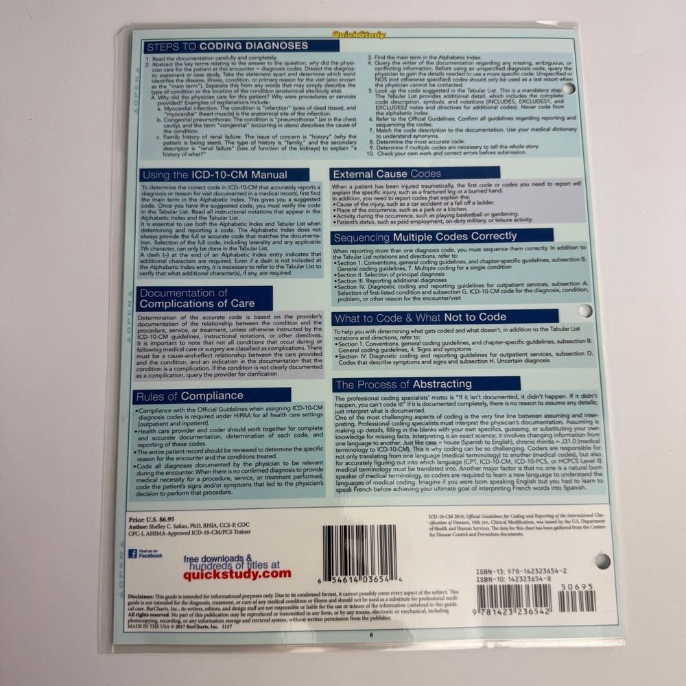 QuickStudy Medical Coding ICD-10-CM Reference Guide Laminated Study Aid - Picture 3 of 3